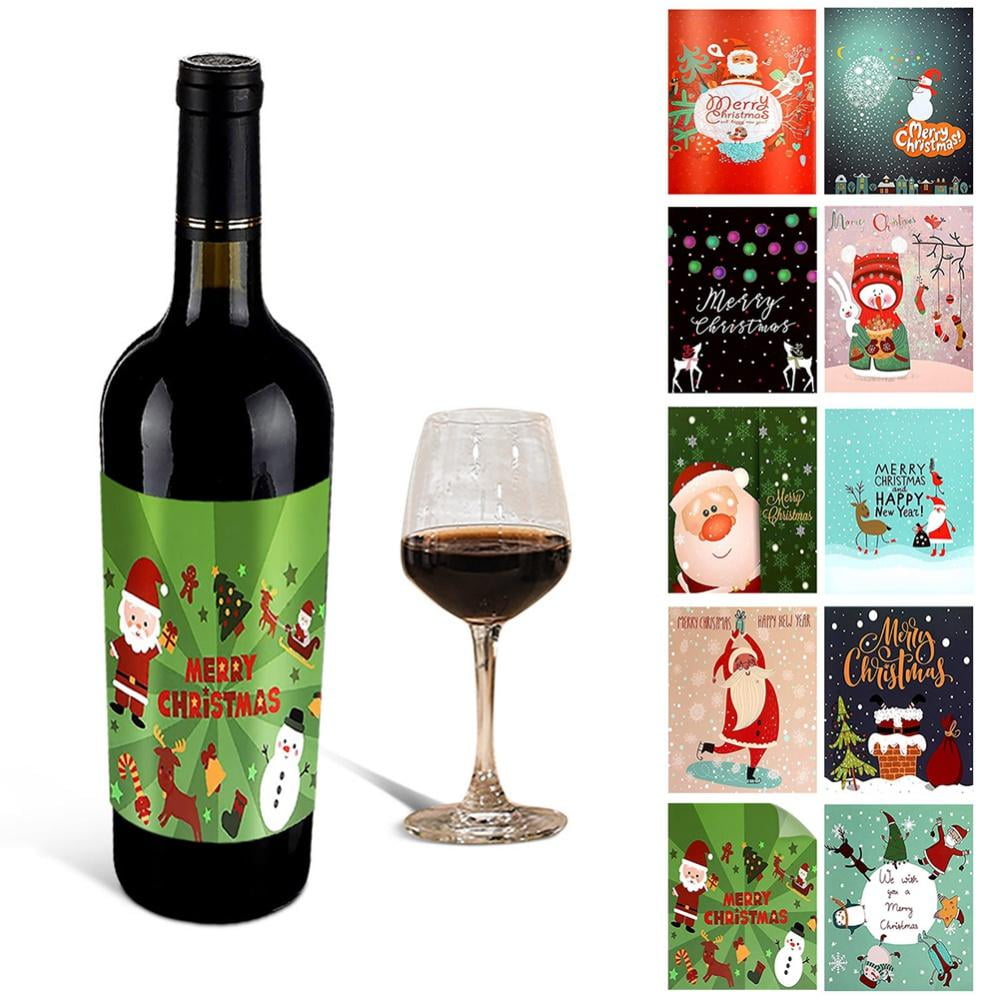 10 Pieces Christmas gift wrapping paper, Christmas Party Wine Bottle Decorations, Christmas Wine Bottle Label Stickers Xmas Wine Bottle Cover Gift Set ...