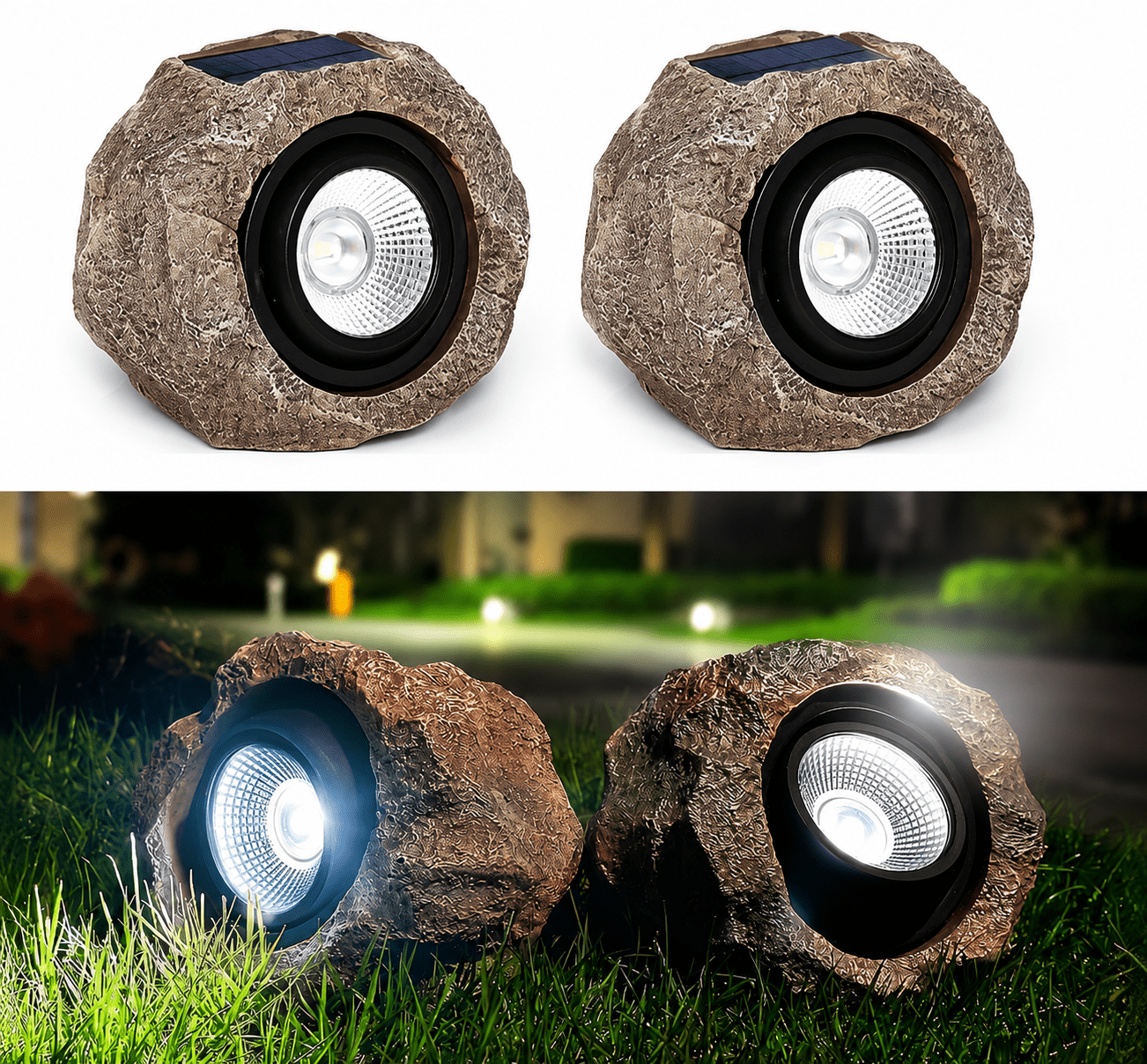 Kanstar Outdoor Solar Rock Lights, IP65 Waterproof LED Landscape Spotlights for Garden, Yard, Patio, and Pathway, Warm White (2-Pack)