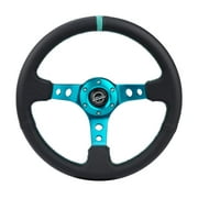 NRG Reinforce Steering Wheel (350mm / 3in. Deep) Blk Leather, Teal Center Mark w