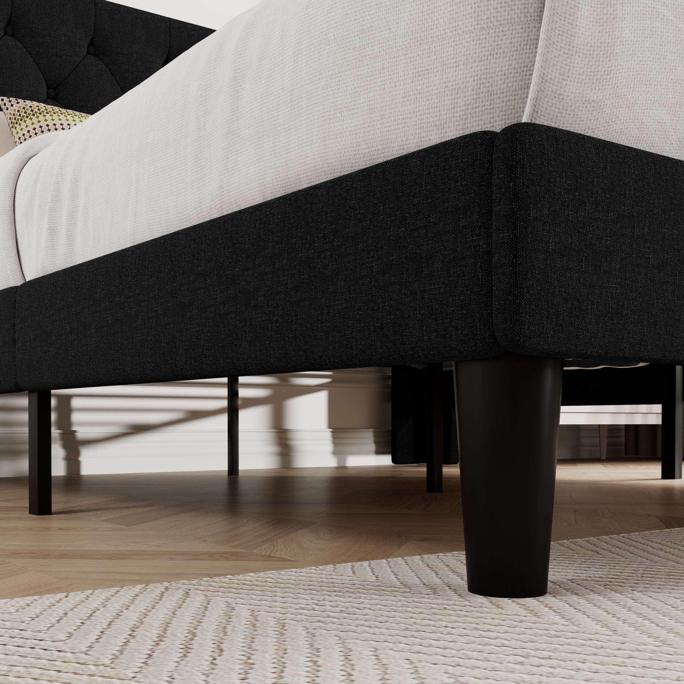 Amolife Full Size Upholstered Platform Bed Frame with Fabric Diamond Deluxe Wingback Headboard, Black