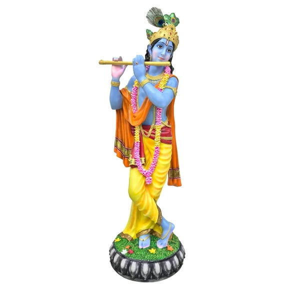 Sri Krishna Culture Large Krishna with Flute Murti/Idol/Statue-Multicoloured,Height-24 Inches,Material-Resin,