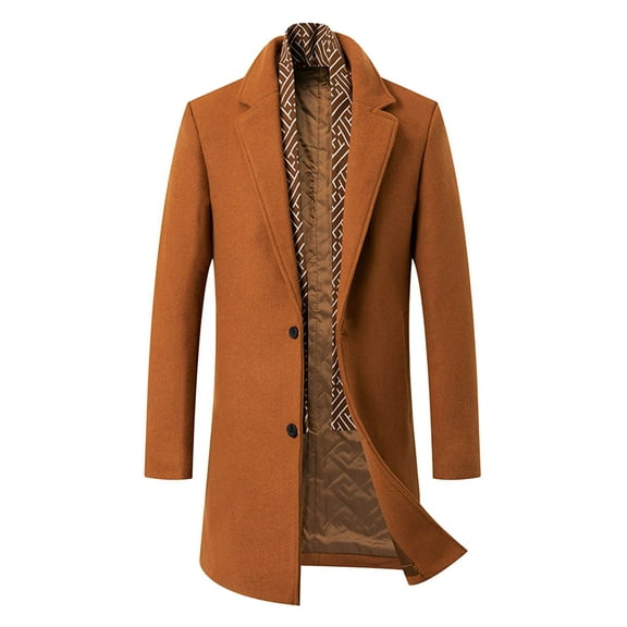 successthop Mens Wool Blend Coat with Detachable Soft Plaid Scarf Plus Size Notched Lapel Single Breasted Trendy Jackets