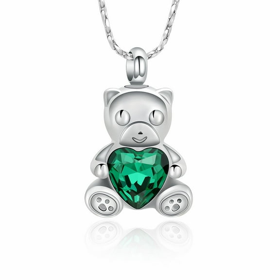 Crystal Teddy Bear Cremation Jewelry Ashes Necklace for Ashes With Birthstone Funeral Memorial Pendant Keepsake Cremation Jewelry for Ashes for Pet/Human
