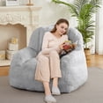 thumbnail image 1 of Sofá Puff Gigante de Piel Sintética - Sillón Puff para Sala de Estar, Lectura o Relajación - Relleno Incluido, Asa para Mover, Color Gris Claro (102×86×84cm), 1 of 8