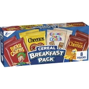 General Mills Breakfast Cereal Variety Pack, Lucky Charms, Cinnamon Toast Crunch, and Cheerios Varieties, Single Serve Snacks, 9.14 oz (8 Pouches)