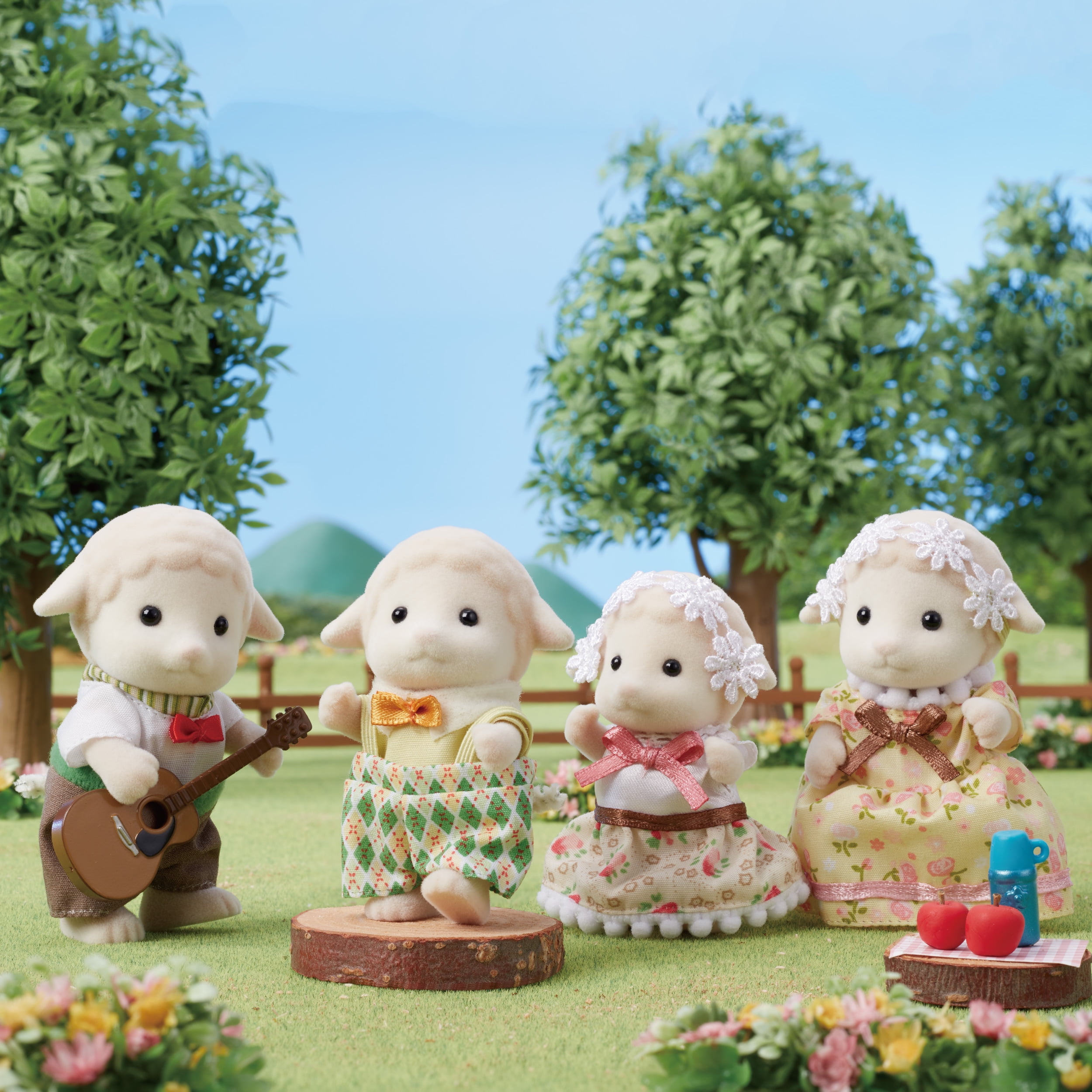 Calico Critter Sheep Family, Set of 4 Collectible Doll Figures
