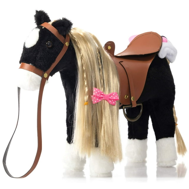 Peluche HollyHome Pretty con forma de caballo de peluche, 28 cm, negro