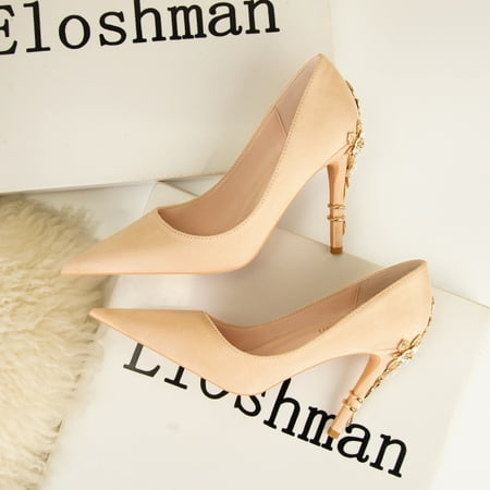 

Women‘s Sexy Pointed Toe Stiletto Heels Solid Color Flower Decorative Heel Dress Shoes Party & Going Out Shoes