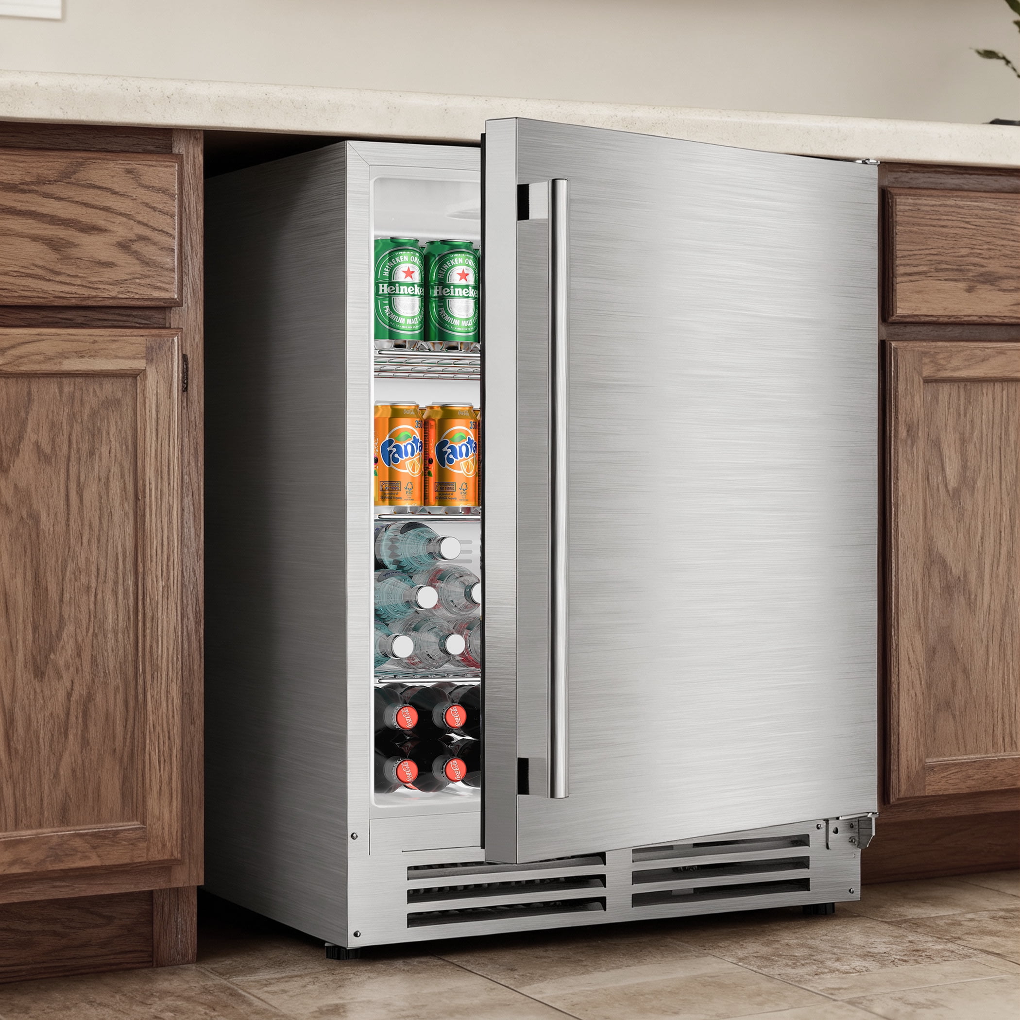 Coolake 24″ Outdoor Refrigerator for Patio, 5.3 Cu.ft/180 Cans Under Counter Beverage Cooler, Stainless Steel Built-in or Freestanding Weather Proof Beverage Fridge for Backyard Kitchen