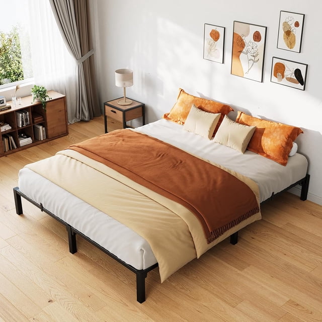 10-pulgada heavy-duty metal king marco de cama: negra platform con iron slat support, no box spring, 800lbs capacity