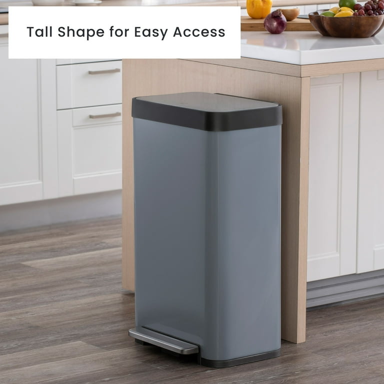 Home Zone Living 18.5 Gallon Kitchen Trash Can, Tall Stainless Steel Body Design, 70 Liter Capacity, Ocean Fog, Virtuoso Series