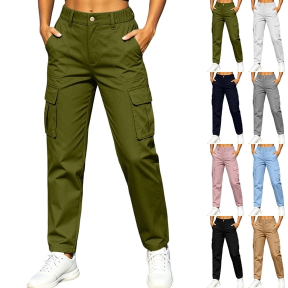 Sentuca Cargo Pants for Women High Waisted Wide Leg Pants Solid Color Casual Hiking Travel Trousers with Multi Pockets Army Green M