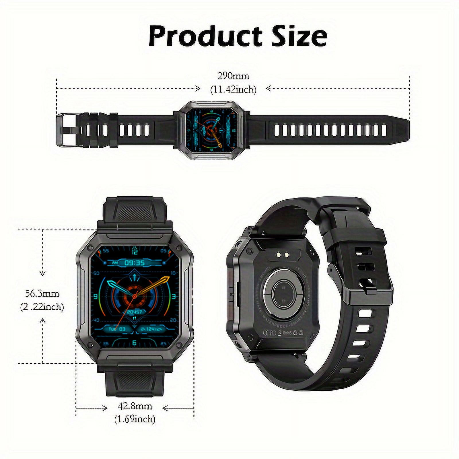 PAKRYS 1.91" Smart Watch with Text and Call(Answer/Dial), Rugged Outdoor Bluetooth Smartwatches for Men, Compatible with Android iOS