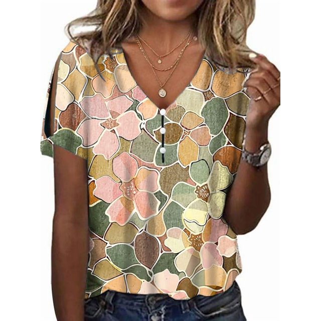 Top tipo túnica HOTYD con estampado floral bohemio con cuello en V y hombros descubiertos para mujer