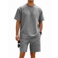 thumbnail image 2 of Men's Short Sleeve Set Suits 2 Piece Shirt Shorts Outfit for Summer Casual Gray S, 2 of 8