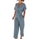 thumbnail image 2 of Ounisa Women's Summer One Piece Jumpsuits Belted Short Sleeve Wrap V Neck Fashion Dressy Casual Wide Leg Pants Romper, 2 of 9