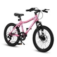 thumbnail image 6 of Xlluproid 20 Inch Kids' Bike,Boys Girls Mountain Bike Ages 6-12,7 Speed Teenager Children Kids' Bicycles,Front Suspension Disc Brake Rear V-Brake,High Steel Frame,Pink, 6 of 11