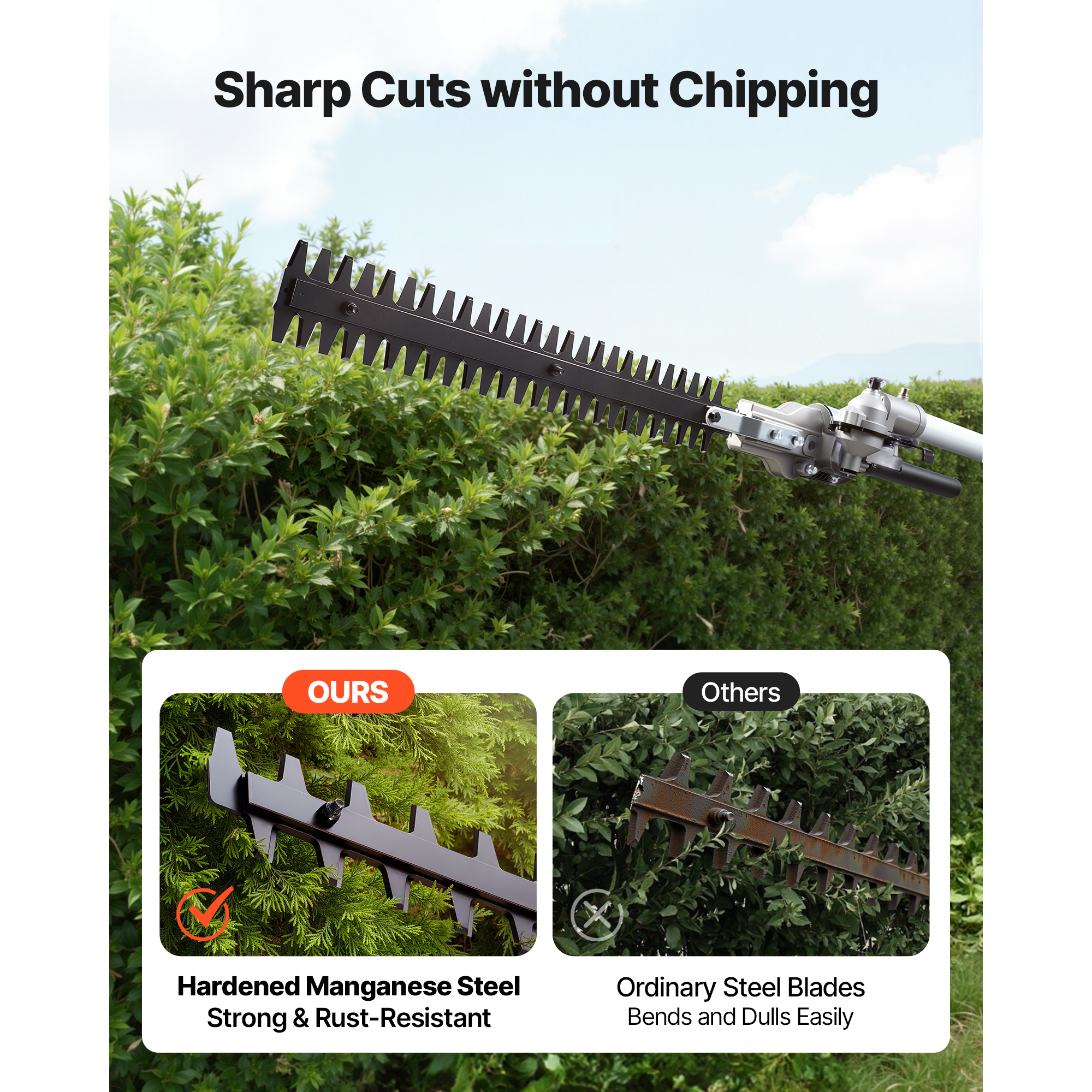 KFFKFF Gas-Powered Hedge Trimmer, 2-Cycle Handheld Tool, 4-in-1 26cc Multi-Function Trimmer with Safety Gear, Includes Hedge Trimmer, String Trimmer, Edger, and Brush Cutter for Shrubs and Bushes