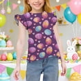 thumbnail image 2 of MKOSPLRT Girls' Easter Bunny Print Ruffle Sleeve T-Shirt Soft Cotton Summer Top Loose Fit Graphic Tees 12 Years, 2 of 7