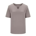 thumbnail image 6 of Plus Size Tops for Women Trendy Keyhole Crewneck Shirts Basic Solid Short Sleeve Casual Summer Holiday Clothing, 6 of 7