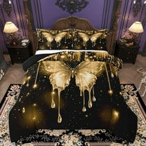 Homewish Romantic Butterfly Animal Bedding Comforter Set, Gold Sequin Print Twin Comforter Sets, Couple Anniversary Reversible Bedding Set, Luxury Bedroom Decor, 2-Piece