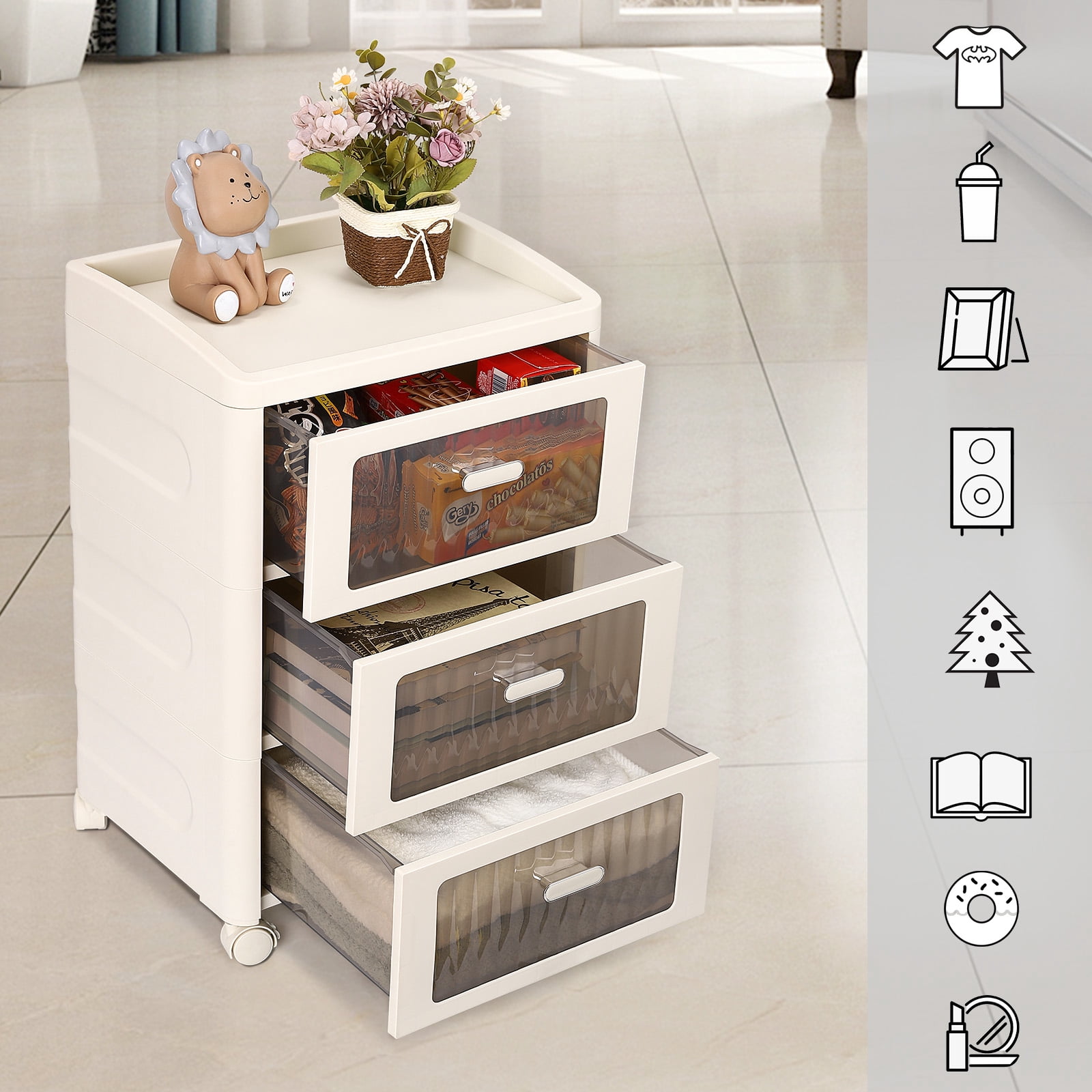 Oumilen Modern Adult Nightstand with 3 Drawers, White