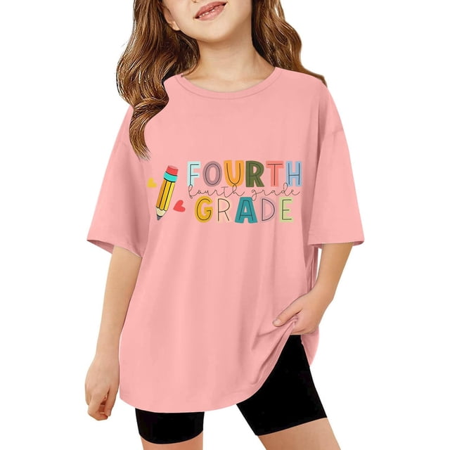 JTieacloth T-Shirt Décontracté à Manches Courtes pour Filles, Col Rond, Imprimé Graphique, Coupe Ample, pour Usage Quotidien, Activités Extérieures à l'École, Printemps Été Automne, T-Shirts Basiques pour Filles, Tailles 7-8 Ans