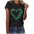 thumbnail image 1 of Mode Femme T-Shirt à Manches Courtes Col Rond Imprimé Cœur pour la Saint-Patrick Décontracté Ample, 1 of 1