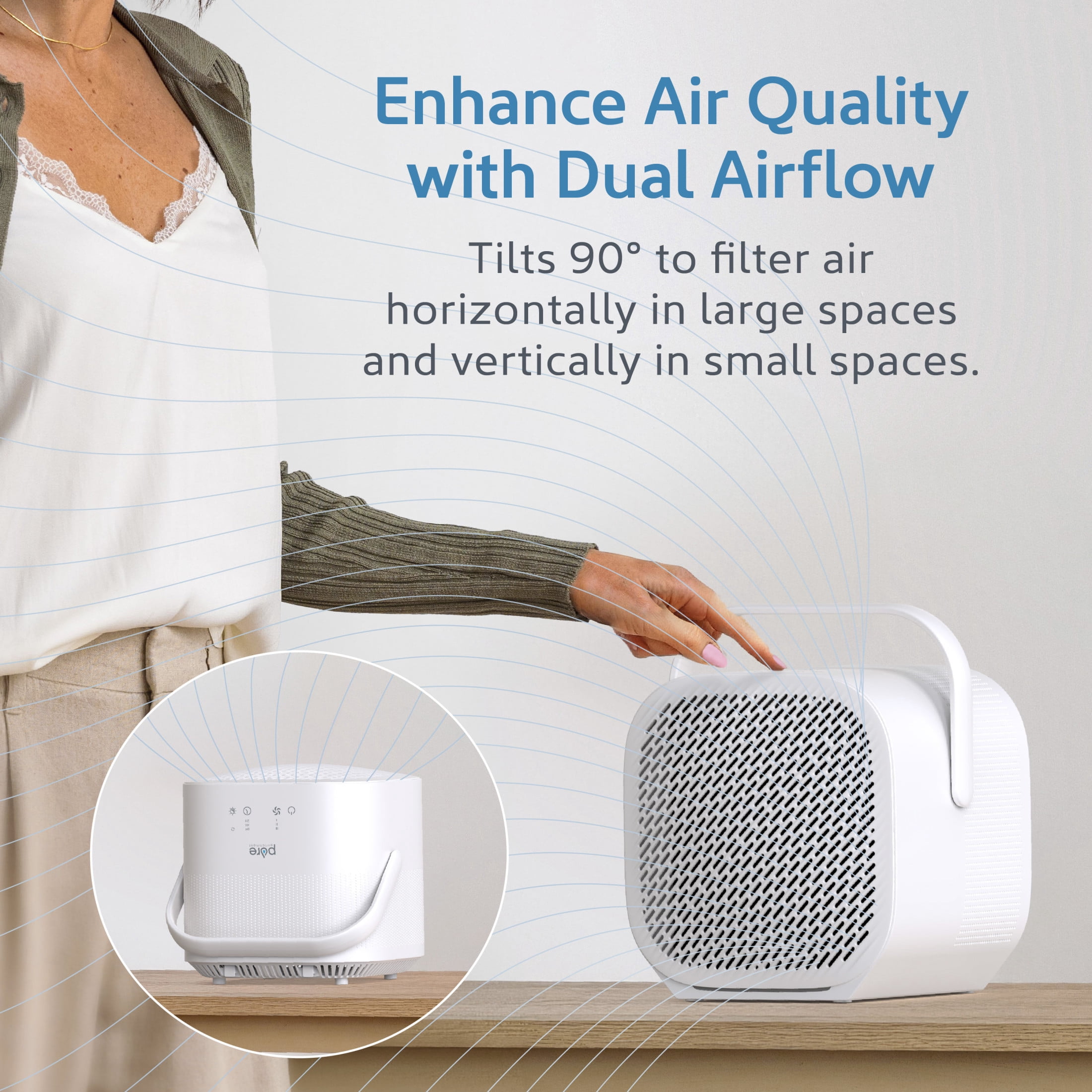 Pure Enrichment PureZone DUO 615 sq. ft. True HEPA 3-Stage Filtration Tabletop Air Purifier, White