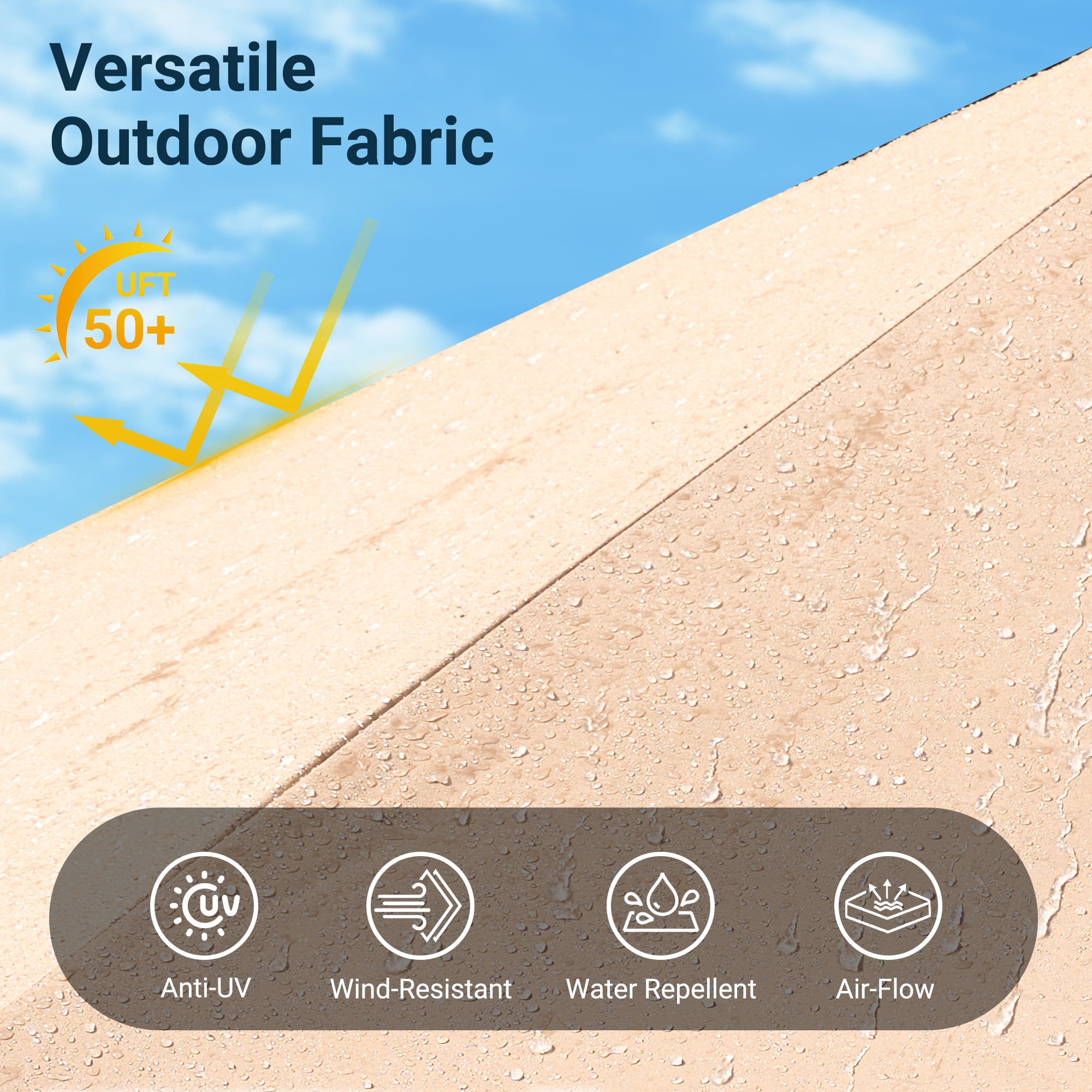 XIZZI 15ft Patio Umbrella with Base and Crank Handle, Extra Large Double-Sided Outdoor Umbrella with Waterproof, UV Resistant, Rectangle Garden Table Umbrellas Khaki
