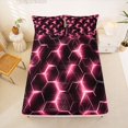 thumbnail image 4 of Manfei Futuristic Hexagon Queen Sheets, Pink Neon Honeycomb Queen Sheet Sets, Pink Black, Black Reversible 4 Pieces1 Flat Sheet + 1 Fitted Sheet + 2 Pillowcases, 4 of 6