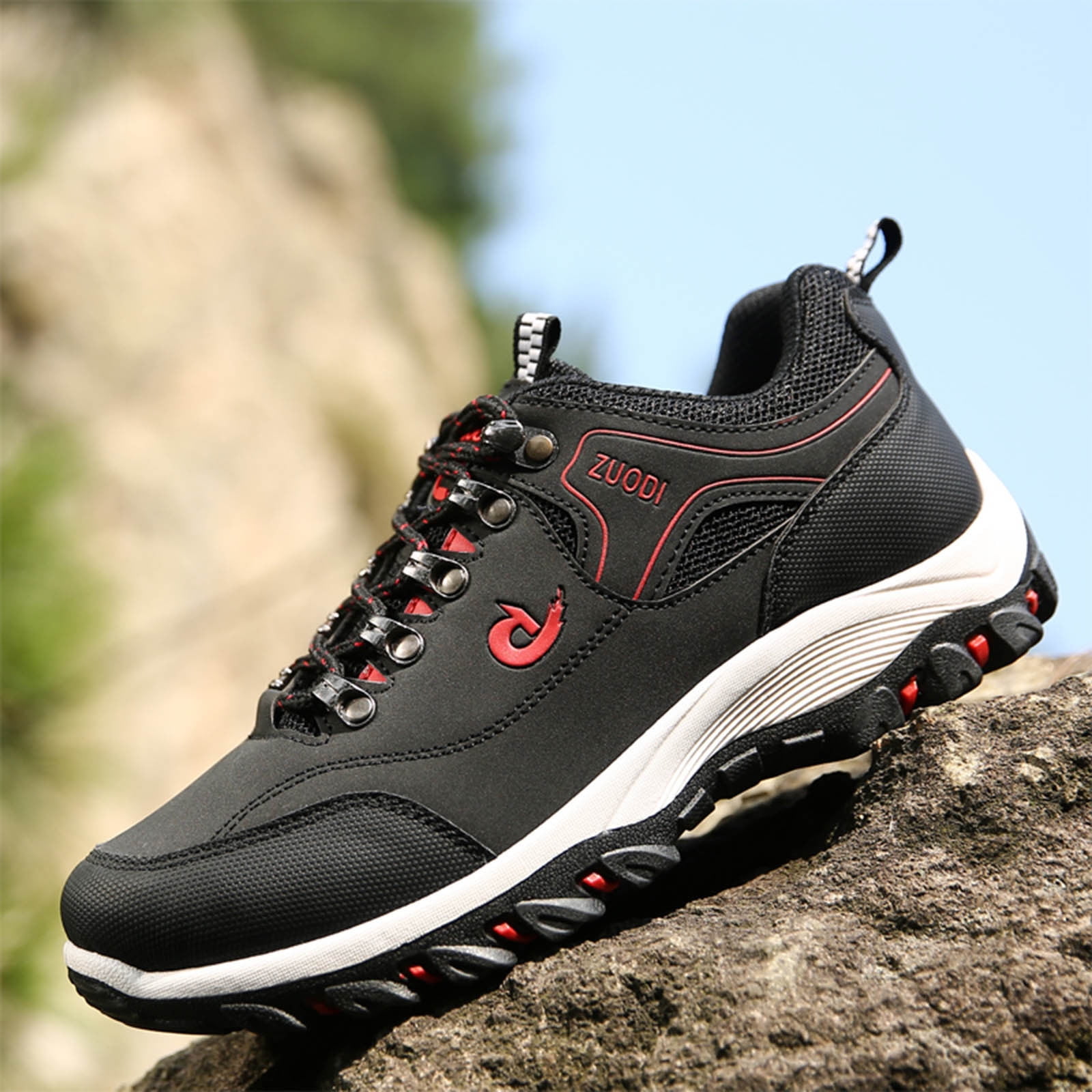 Dakaela Men's Hiking Shoes Waterproof Anti Slip Ankle Boots Hike Trekking Trails Running Oxfords Black 8.5