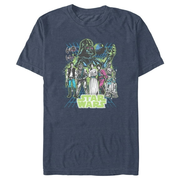 Men's Star Wars: A New Hope Neon Grid Poster Graphic Tee Navy Blue Heather X Large