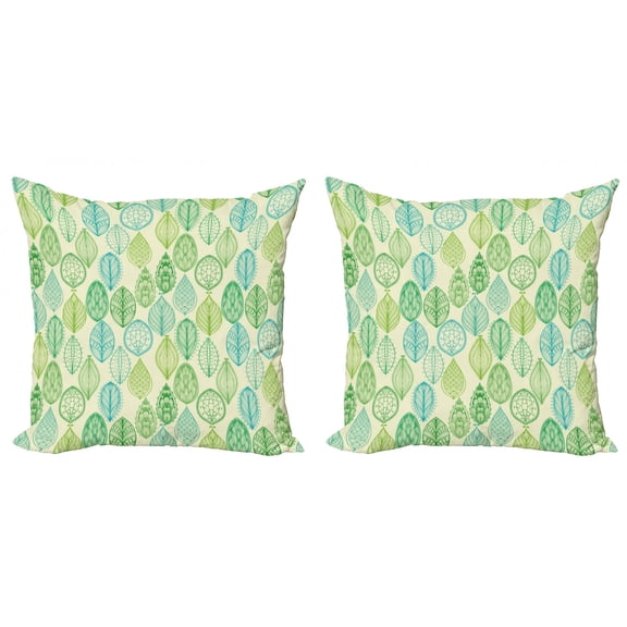 Ambesonne Nature Throw Pillow Cover 2 Pack, Leaves Forest Pattern, 16", Multicolor