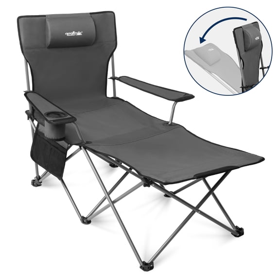 Reclining Beach Chair for Adults, 6-Legged Camping Chair with Foot Rest, Gray