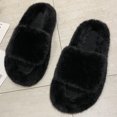 thumbnail image 3 of Woman House Sandals Fuzzy Non-skid Thick Open Toe Slides Cross Band Slippers, 3 of 10