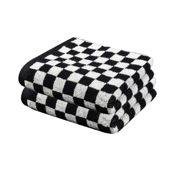 2 Pack Checkered Cotton Hand Towels, Multi‑Purpose Towels for Bathroom & Kitchen