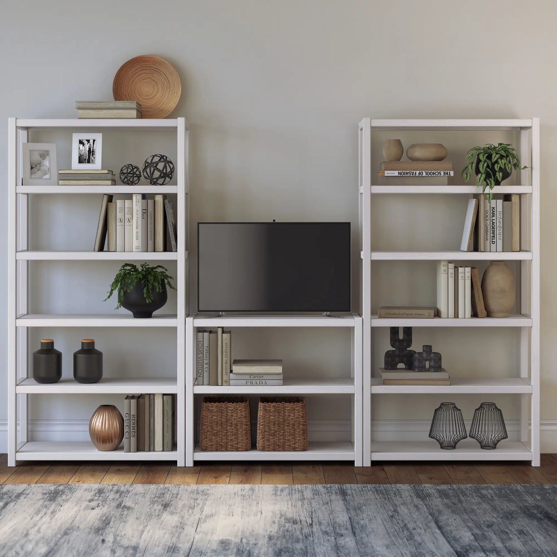 Greenport 72" Bookcase, Solid Wood with a Brushed White Finish