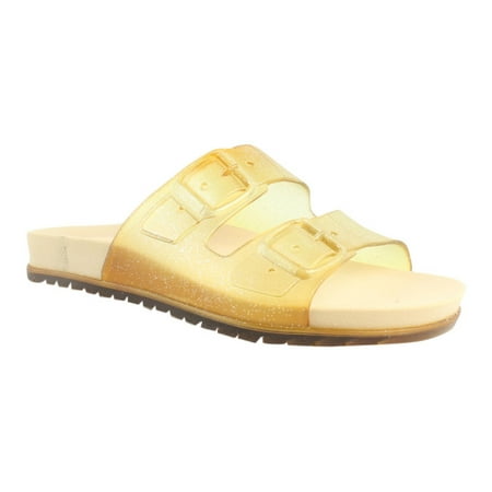 BC Footwear Womens Dimthelights ClearGlitter Slides Size 4