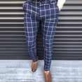 thumbnail image 5 of FRSASU Men's Plaid Dress Pants Mid Waist Slim Fit Casual Suit Stretch Comfort Business Trousers with Pockets Blue, 5 of 6