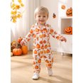 thumbnail image 3 of Cjfdfy Newborn Baby Girls Boy Halloween Satin Pajamas Romper Pumpkin Leaf Printed Long Sleeve Jumpsuit Infant Cute Halloween Holiday Fall Winter Sleepwear, 3 of 9