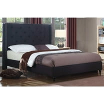 Black Fabric Eastern King Size Bed, Tufted Wingback Headboard, Nailhead Accent Upholstered Bed Frame