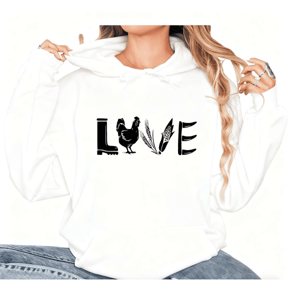 Farm Life Love Graphic Sweatshirt Print Hoodie White Chicken Country Style Sweatshirt S-2XL Tops