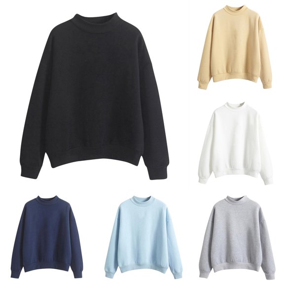 Wxolcjlv Womens Solid Neck Sweatshirt Drop Shoulder Cut Sweatshirts