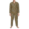 thumbnail image 3 of Yiaed Leopard Print Men’s Pajamas Set - Long Sleeve Button Down Sleep Shirt and Pajama Bottoms Sleepwear Set Mens Pjs Sets Men's Pajama Bottoms-Small, 3 of 7
