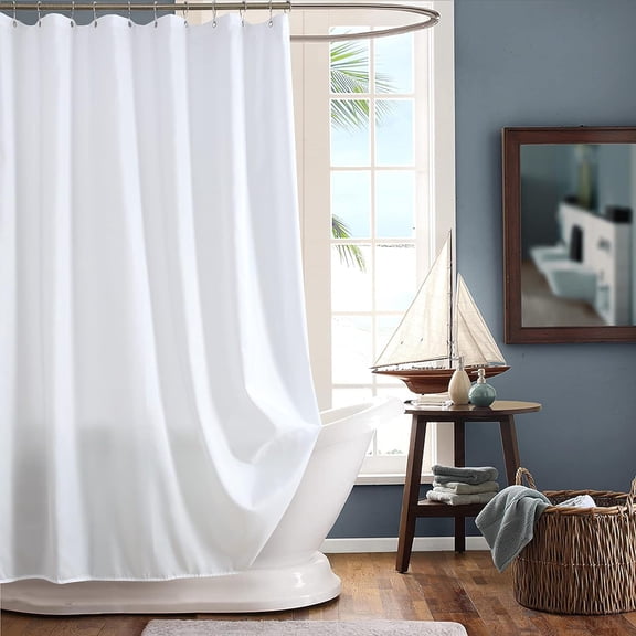 White Shower Curtain, Waterproof White Fabric Shower Curtains for Bathroom Hotel Quality Bathroom Shower Curtains, Machine Washable, 72" W x 72" H