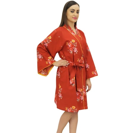 

Bimba Red Floral Print Kimono Robe With Belt Bridesmaid Sleepwear Cover Up - 26