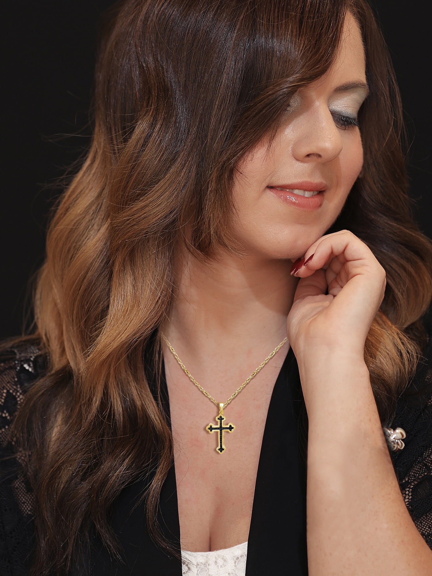 JewelersClub Diamond Cross Pendant Necklace for Women | 14K gold-plated Silver
