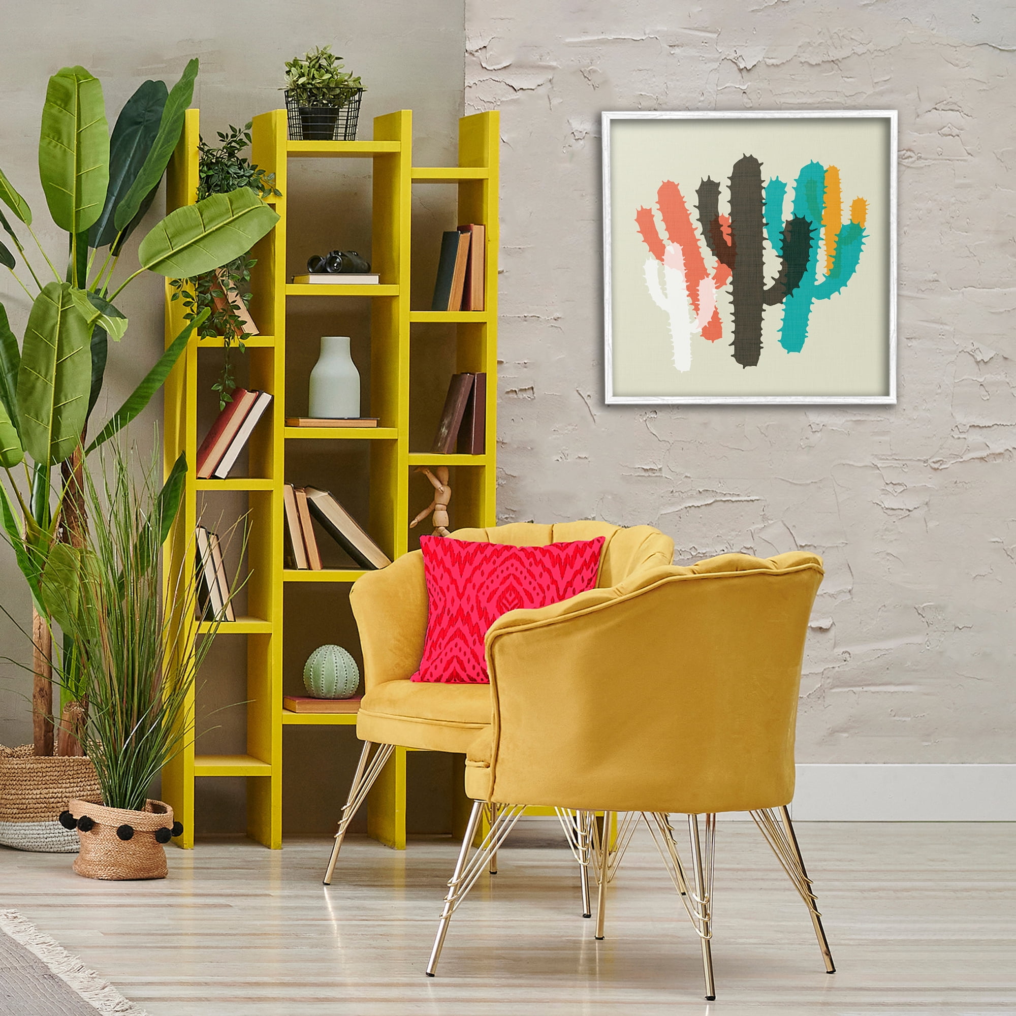 Stupell Industries Overlapping Cactus Pattern Botanical & Floral Painting White Framed Art Print Wall Art, 24 x 24