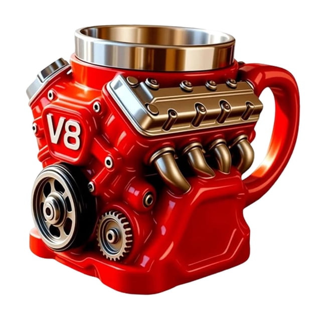 Taza de café con motor V8, taza de té con asa, regalo de cumpleaños, roja para bebidas de agua, para uso diario en oficina, fiestas de